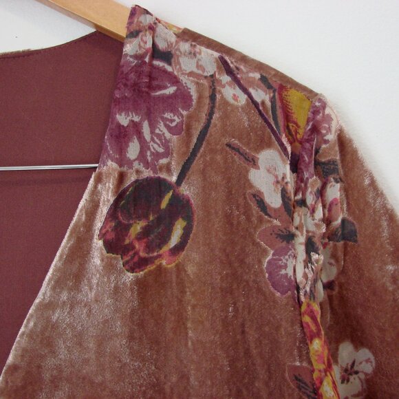 Velvet Floral Mini Dress Floral Boho Babydoll V-neck Burn Out Flowy Size Small - Picture 4 of 14